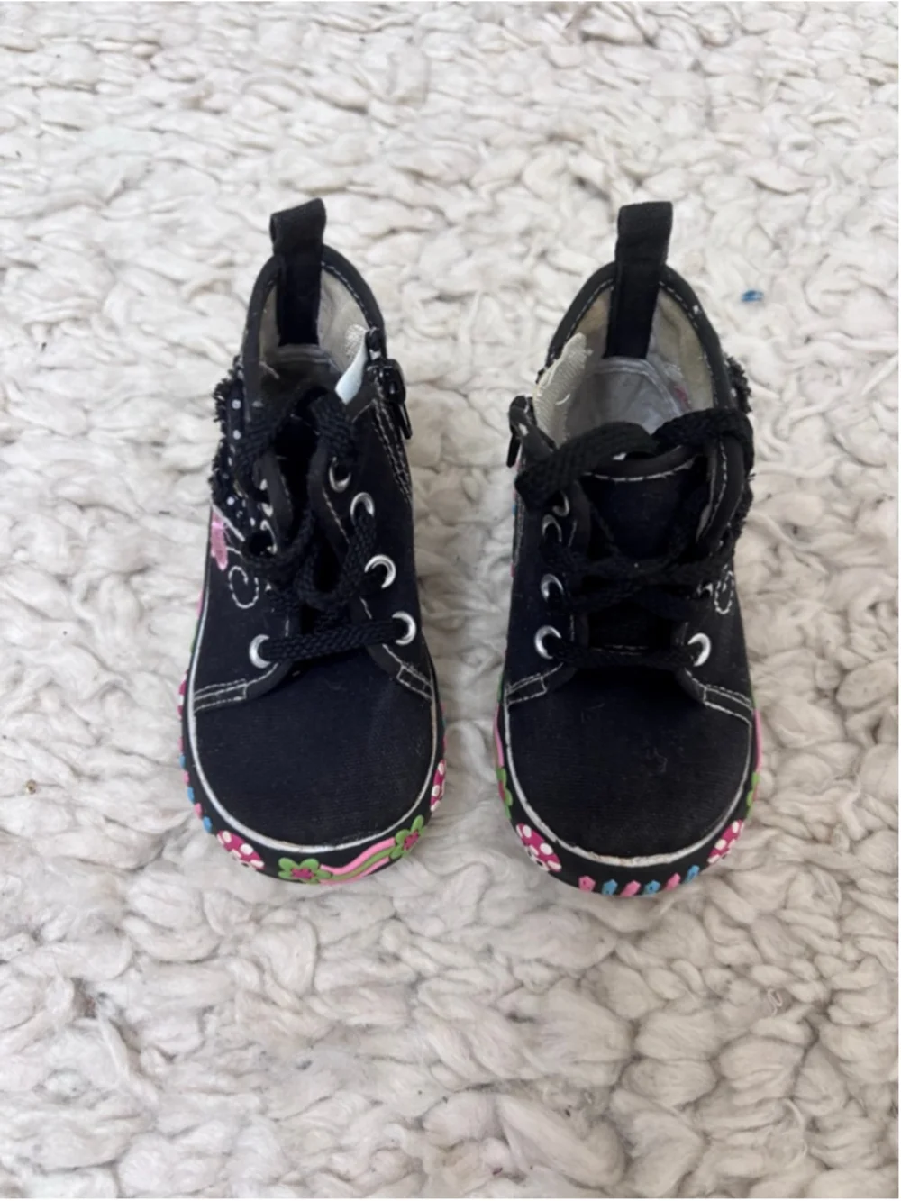 Baby Little Berry Black Pink Butterfly Mushroom High Top Shoes Size 5 Zip